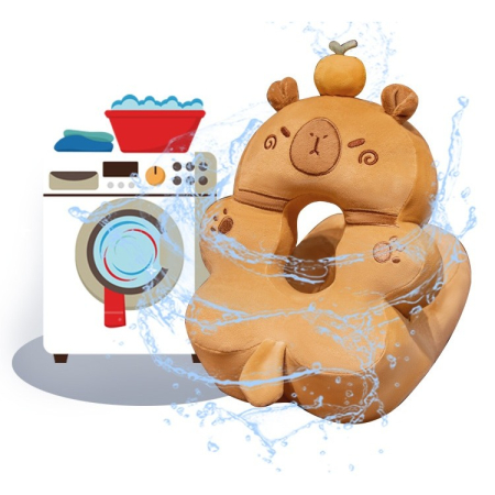 Perna din Spuma, , pentru Birou, Calatorii, Model Capybara, Lavabila, Umplutura de Bumbac, Spatiu Cap in Forma de 8, 30x35x30 cm, Portocaliu [3]