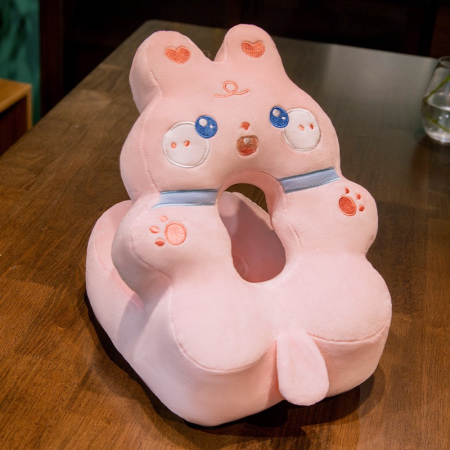 Perna din Spuma, , pentru Birou, Calatorii, Model Iepure, Lavabila, Umplutura de Bumbac, Spatiu Cap in Forma de 8, 30x35x30 cm, Roz [2]