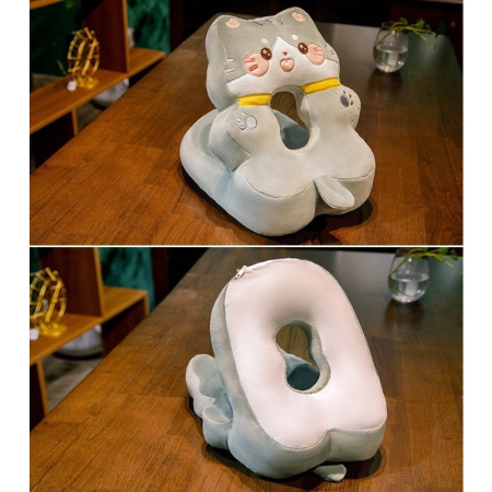 Perna din Spuma, , pentru Birou, Calatorii, Model Pisica, Lavabila, Umplutura de Bumbac, Spatiu Cap in Forma de 8, 30x35x30 cm, Gri [2]