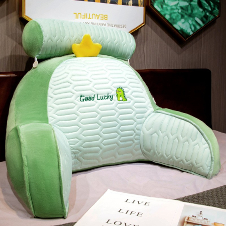 Perna Multifunctionala, , Spatar pentru Pat, Protectie Lombara, Marime Medie, 60 x 40 cm, din Latex, Model Dinozaur, Verde [1]