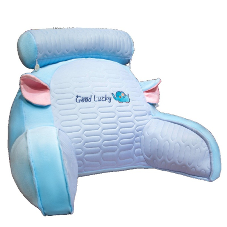 Perne Voiaj, Paturi si Textile - Perna Multifunctionala, , Spatar pentru Pat, Protectie Lombara, Marime Medie, 60 x 40 cm, din Latex, Model Elefant, Albastru
