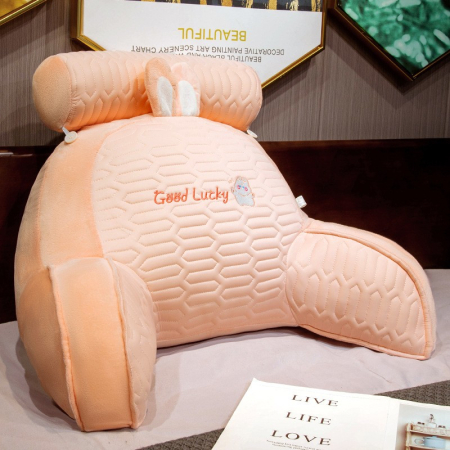 Perna Multifunctionala, , Spatar pentru Pat, Protectie Lombara, Marime Medie, 60 x 40 cm, din Latex, Model Iepure, Roz [1]