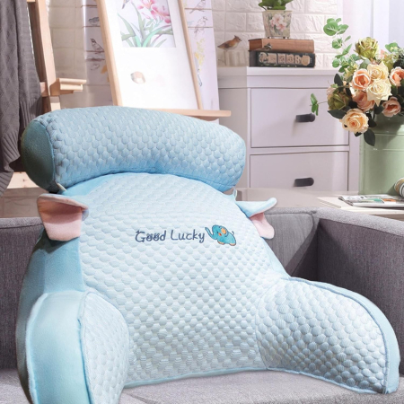 Perna Multifunctionala, , Spatar pentru Pat, Protectie Lombara, Marime Medie, 60 x 40 cm, din Plus, Model Elefant, Albastru [2]