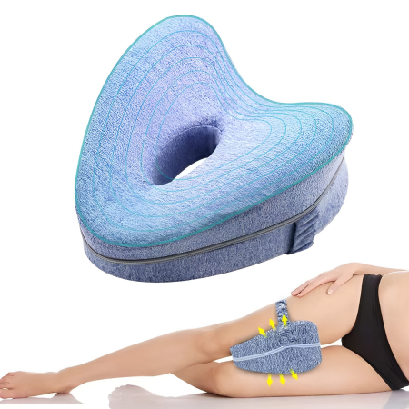 Perna Ortopedica pentru Picioare, , Multifunctionala, Confortabilă, in Forma de Inima, Spuma cu Memorie, Curea Anti-cadere, 25x23x13 cm, Albastru [2]