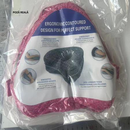 Perna Ortopedica pentru Picioare, , Multifunctionala, Confortabilă, in Forma de Inima, Spuma cu Memorie, Curea Anti-cadere, 25x23x13 cm, Roz [6]