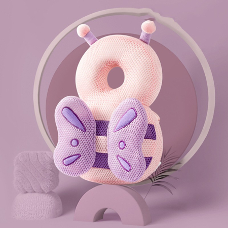 Perna tip Rucsac pentru Protectia Capului pentru Bebelusi, , Tetiera tip Fluturas, din Plus, 33 x 6 x 19 cm, 180 g, Roz Mov [1]