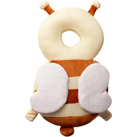 Perne Voiaj, Paturi si Textile - Perna tip Rucsac pentru Protectia Capului, , Tetiera tip Albina, pentru Bebelusi, Design tip Plasa, 33x6x19 cm, 180 g, Maro/Bej