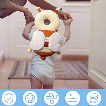 Perna tip Rucsac pentru Protectia Capului, , Tetiera tip Albina, pentru Bebelusi, Design tip Plasa, 33x6x19 cm, 180 g, Maro/Bej [4]