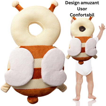 Perna tip Rucsac pentru Protectia Capului, , Tetiera tip Albina, pentru Bebelusi, Design tip Plasa, 33x6x19 cm, 180 g, Maro/Bej [6]