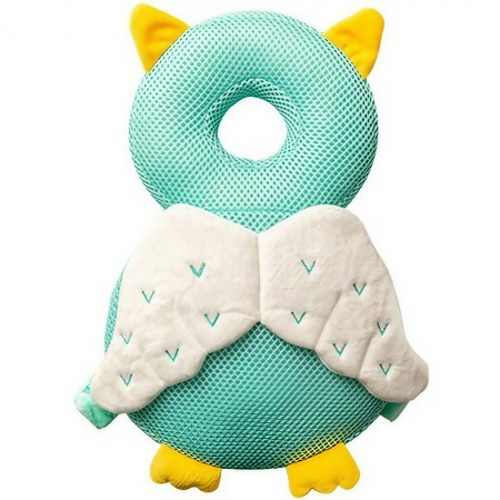 Perne Voiaj, Paturi si Textile - Perna tip Rucsac pentru Protectia Capului, , Tetiera tip Bufnita, Design tip Plasa, pentru Bebelusi, 33x6x19 cm, 180 g, Albastru