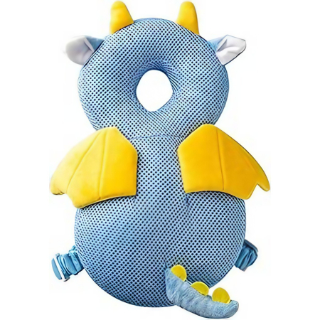 Perne Voiaj, Paturi si Textile - Perna tip Rucsac pentru Protectia Capului, , Tetiera tip Dragon, pentru Bebelusi, Design tip Plasa, 33x6x19 cm, 180 g, Albastru