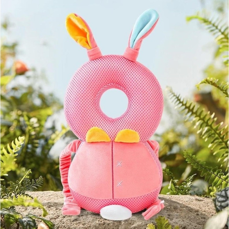 Perna tip Rucsac pentru Protectia Capului, , Tetiera tip Iepure, pentru Bebelusi, Design tip Plasa, 33x6x19 cm, 180 g, Roz [3]