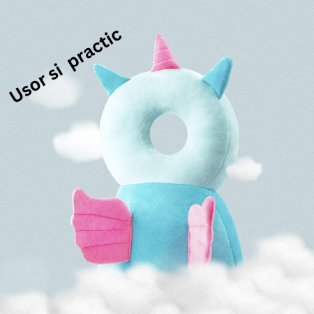 Perna tip Rucsac pentru Protectia Capului, , Tetiera tip Unicorn, pentru Bebelusi, 33x6x19 cm, 180 g, Albastru [5]