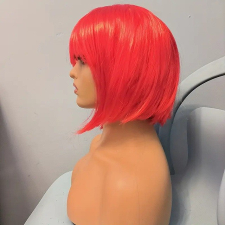 Peruca Cosplay, , Tunsoare Bob cu Breton, pentru Carnaval, Halloween, Petreceri Tematice, din PET, Marime Universala, Rosu [4]