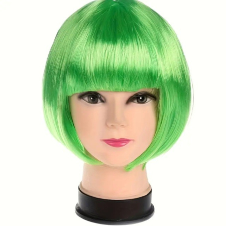 Peruca Cosplay, , Tunsoare Bob cu Breton, pentru Carnaval, Halloween, Petreceri Tematice, din PET, Marime Universala, Verde [2]