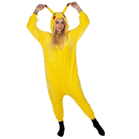 Disponibil livrare locker S - Pijama tip salopeta pentru adulti, model Pikachu, marime L