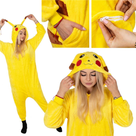 Pijama tip salopeta pentru adulti, model Pikachu, marime M [13]