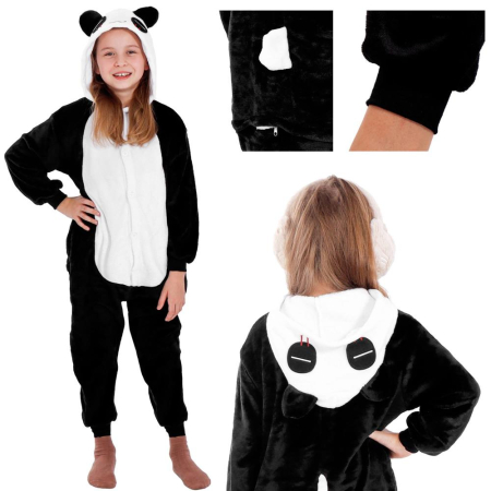 Pijama tip salopeta pentru copii, model panda, marime 125-140cm [6]