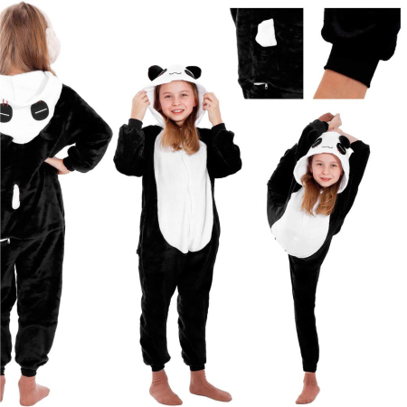 Pijama tip salopeta pentru copii, model panda, marime 125-140cm [5]