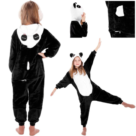 Pijama tip salopeta pentru copii, model panda, marime 125-140cm [4]