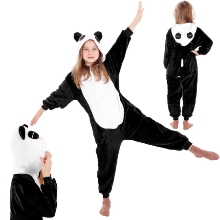 Pijama tip salopeta pentru copii, model panda, marime 125-140cm [3]