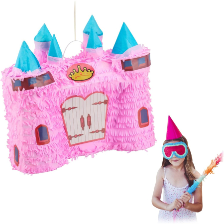 Pinata Castel Printesa pentru Petrecere, , din Hartie Creponata si Carton, Pinata pentru Petreceri, 40 x 37 x 15 cm, Roz deschis [1]
