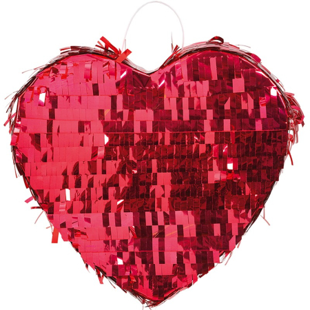 Pinata - Pinata Inima pentru Petrecere, , Detalii cu Sclipici, din Hartie si Carton, Pinata pentru Copii, 18 x 18 x 10 cm, Rosu metalizat