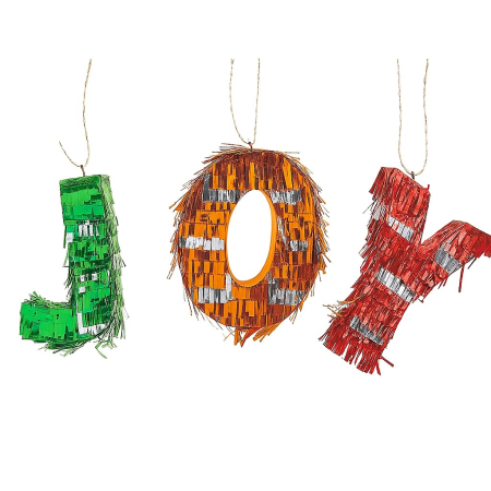 Pinata - Pinata Mini JOY, , Accesoriu pentru Petrecere Set 3 Bucati din Hartie Creponata si Carton, Pinata pentru Petreceri, 40 x 27 x 8 cm, Verde Portocaliu Rosu