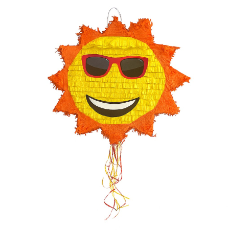 Pinata Soare cu Ochelari Sun pentru Petrecere, , din Hartie Creponata si Carton, Pinata pentru Petreceri, 40 x 40 x 7 cm, Galben Rosu [1]