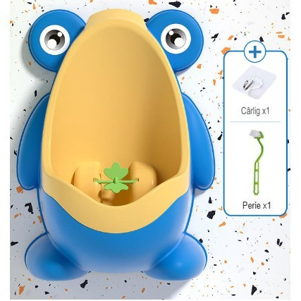 Pisoar pentru Baieti, , 0-8 Ani, in Forma de Broasca, Perie Inclusa, Montare pe Perete, Carlig Autoadeziv Inclus, 29 x 22.5 cm, Albastru [4]