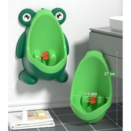 Pisoar pentru Baieti, , 0-8 Ani, in Forma de Broasca, Perie Inclusa, Montare pe Perete, Carlig Autoadeziv Inclus, 29 x 22.5 cm, Verde [4]