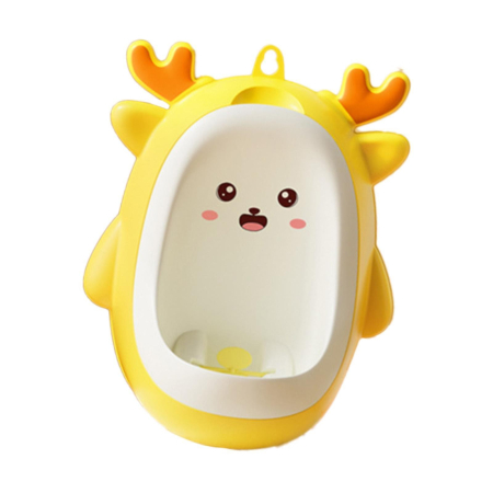 Articole pentru baie - Pisoar pentru Baieti, , 0-8 Ani, in Forma de Cerb, Perie Inclusa, Montare pe Perete, Carlig Autoadeziv Inclus, 29.8 x 23.8 cm, Galben