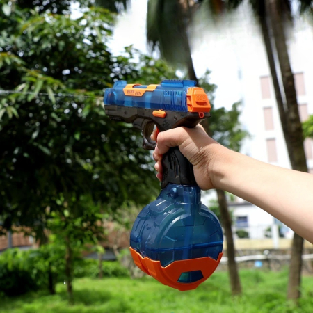 Pistol cu Apa Electric, , 2 Rezervoare 75/350 ml, din ABS+Silicon, Baterie, Incarcare USB, Conectare la Furtun, +6 Ani, Albastru [5]