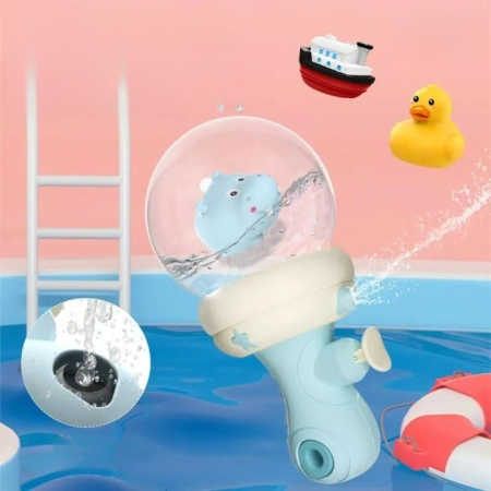 Pistol cu Apa pentru Copii, , Multifunctional, Capacitate 300 mL, Model Hipopotam, 9x9x17cm, Plastic, Albastru [2]