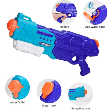 Pistol cu Apa pentru Copii, Rezervor de 1500 ml, Maner de transport, Pentru Piscina/Plaja, , 3 ani+, Bleumarin, Lungime 44 cm [3]