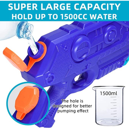 Pistol cu Apa pentru Copii, Rezervor de 1500 ml, Maner de transport, Pentru Piscina/Plaja, , 3 ani+, Bleumarin, Lungime 44 cm [4]