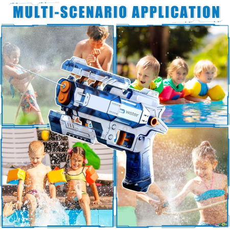 Pistol Manual cu Apa, , Jucarie Pistol cu Apa Sigur Pentru Copii, Design Nou S-Shooter Atractiv, 23 x 14.5 cm, Albastru Transparent [4]