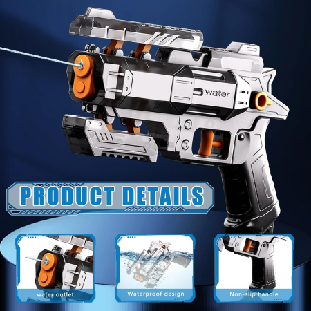 Pistol Manual cu Apa, , Jucarie Pistol cu Apa Sigur Pentru Copii, Design Nou S-Shooter Atractiv, 23 x 14.5 cm, Negru Transparent [5]