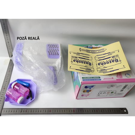 Pistol pentru Baloane de Sapun, , 69 de Gauri, Lumini Colorate, Tavita, Lichid, Baterie de Li, Cablu de Incarcare, 24cm x 14cm x 24cm, Mov [6]