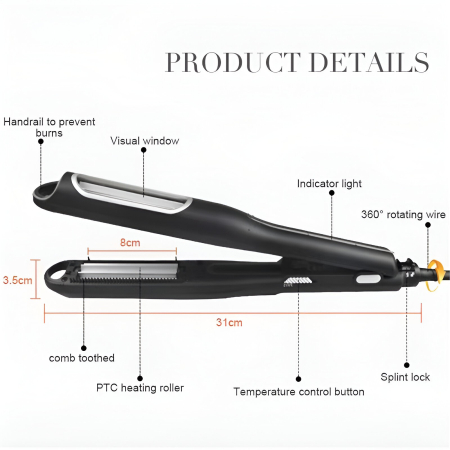 Placa pentru Ondularea Parului, , din Ceramica, Max 210 Grade, Lumina LED, 2 Setari de Temperatura, Functie de Blocare, 31x3.5 cm, Negru [6]