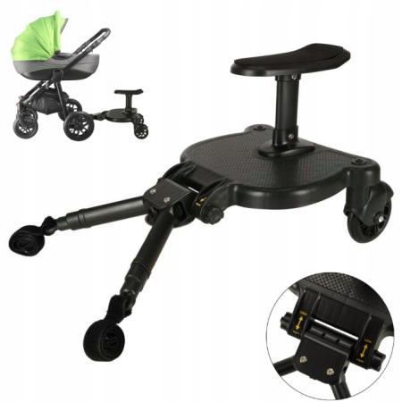 Platforma pentru carucior 55x33x36 cm, cu sezut pentru al doilea copil, montaj rapid, compatibilitate universala, neagra [6]