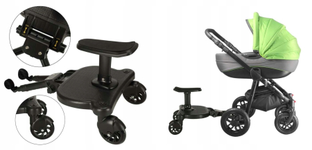 Platforma pentru carucior 55x33x36 cm, cu sezut pentru al doilea copil, montaj rapid, compatibilitate universala, neagra [2]