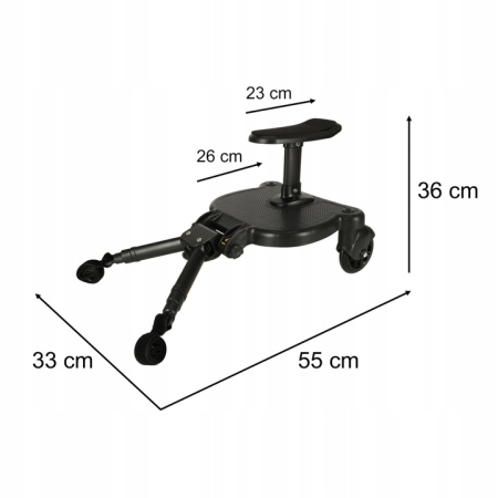 Platforma pentru carucior 55x33x36 cm, cu sezut pentru al doilea copil, montaj rapid, compatibilitate universala, neagra [7]