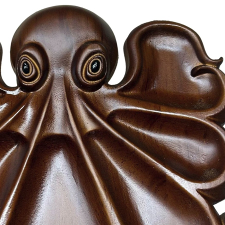 Platou pentru Servire, , in Forma de Caracatita, 8 Compartimente pentru Mezeluri Branzeturi Snacksuri, Design Artistic, din Lemn Masiv, 26 x 25 x 3 cm, Maro inchis [2]