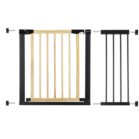 SISTEME SIGURANTA COPII - Poarta de siguranta Safety Gate pentru scari, ajustabila, din lemn cu structura otel, 103-110cm, negru maro