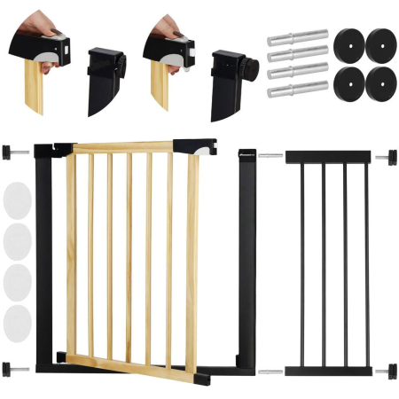 Poarta de siguranta Safety Gate pentru scari, ajustabila, din lemn cu structura otel, 103-110cm, negru maro [2]
