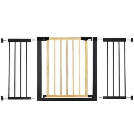 SISTEME SIGURANTA COPII - Poarta de siguranta Safety Gate pentru scari, ajustabila, din lemn cu structura otel, 131-138cm, negru maro