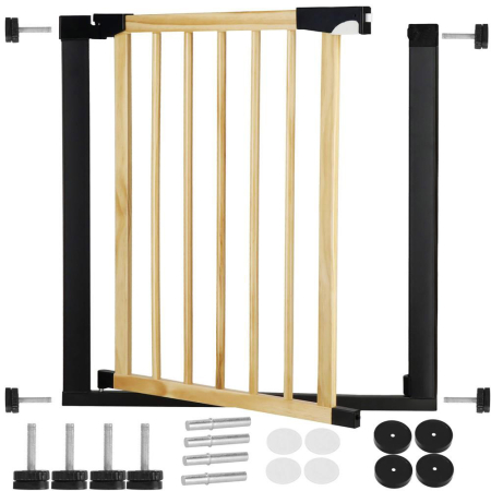 Poarta de siguranta Safety Gate pentru scari, ajustabila, din lemn cu structura otel, 75-82cm, negru maro [2]