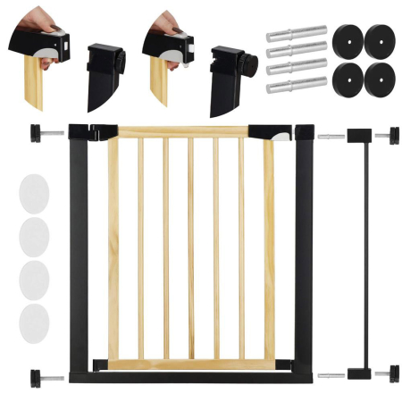 Poarta de siguranta Safety Gate pentru scari, ajustabila, din lemn cu structura otel, 82-89cm, negru maro [1]