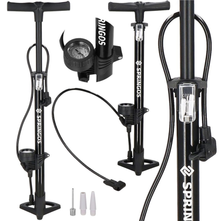 Pompa bicicleta cu manometru, accesorii umflare mingi si articole gonflabile, 160PSI, aluminiu, 60cm [9]